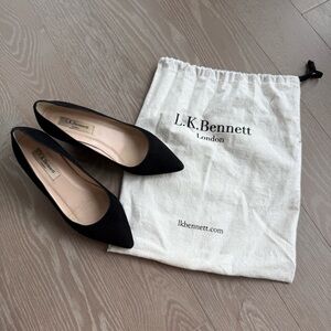 LK Bennett Alexis Suede Point Wedge Court - Black Heels